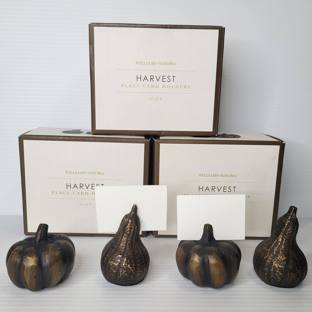 Williams Sonoma Harvest Gourd Pumpkin 4 Place Card Holders New Old Stock RARE